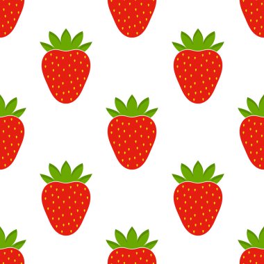 Kırmızı taze çilekler, dikişsiz desen. Vektör illüstrasyonu.