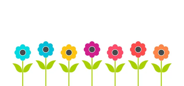 Bunte Flache Blumen Wachsen Garten Sommer Vektorillustration — Stockvektor