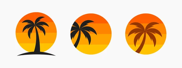 Palme Und Sonnenuntergang Symbole Vektorillustration — Stockvektor