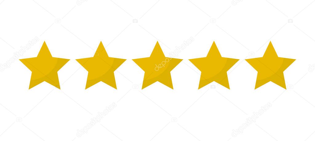 Gold five stars quality or hotel symbol. Flat design. Vector illustration.