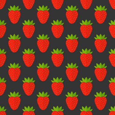 Siyah arka planda çilek deseni. Vektör illüstrasyonu.