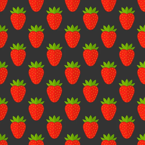 Erdbeeren Muster Auf Schwarzem Hintergrund Vektorillustration — Stockvektor