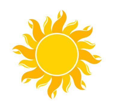 Güneş sembolü çizimi, düz tasarım vektör elementi.