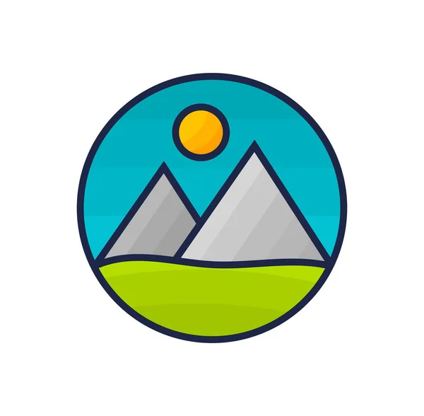 Montagne Paesaggio Design Piatto Emblema Icona Illustrazione Vettoriale — Vettoriale Stock