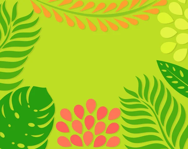 Tropische Blätter Und Blumen Sommer Hintergrund Vektorillustration — Stockvektor