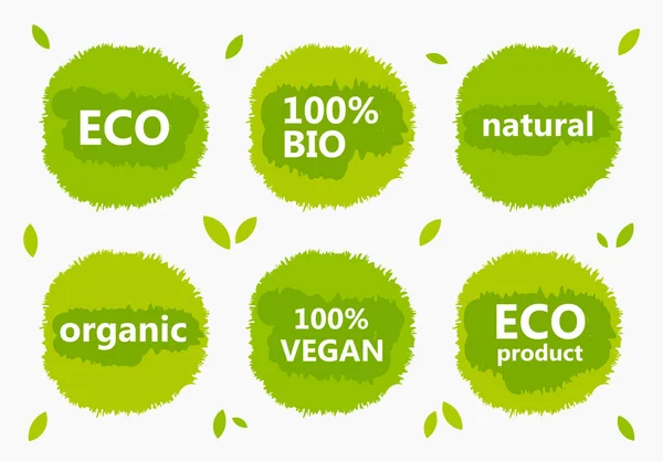 Ecological Green Emblems Flat Design Elements Natural Eco Vegan Organic — Stock Vector