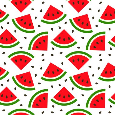 Karpuz dilimleri ve tohumlar düz ve pürüzsüz desen. Vektör illüstrasyonu.