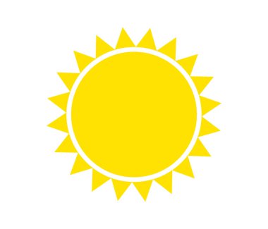 Sarı güneş düz tasarım sembolü. Vektör illüstrasyonu.