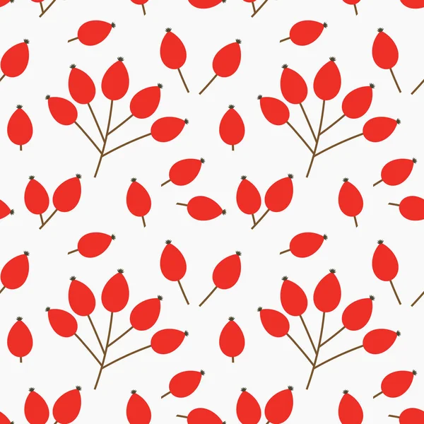 Gül kalçası kırmızı meyveler, sonbahar, dikişsiz desen. Vektör illüstrasyonu.