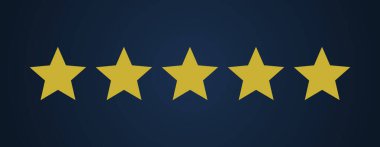 Koyu mavi arka planda beş altın yıldız. Vektör illüstrasyonu.