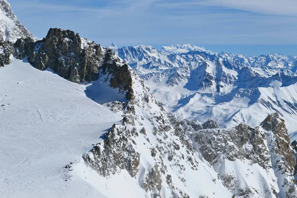 Szcenírozott Téli Panoráma Alpok Punta Helbronner Olaszországban Nézőpont Mont Blanc — Stock Fotó