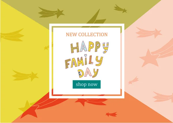 幸せな家族の日バナーを手に描画スタイル Web 店舗デザイン ベクトル図 — ストックベクタ