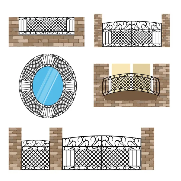 Geschmiedete Metallelemente Mit Ornamenten Für Stahlzaun Tore Und Dekorativen Balkon — Stockvektor