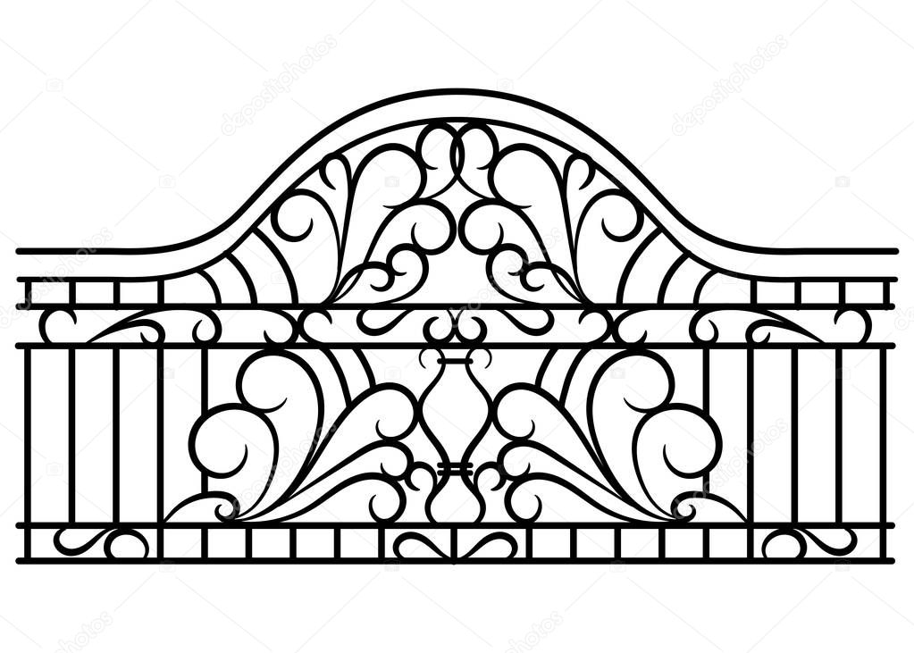 Forged metal element with ornament. For steel fence, gates and decorative balcony. Vector illustration
