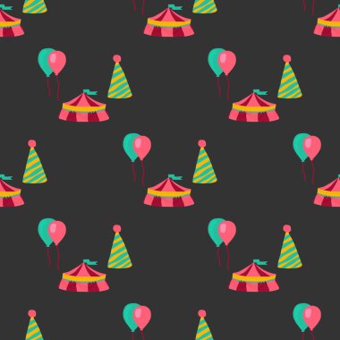 Sirk seamless modeli doodle tarzı. Kağıt, tekstil, kumaş ve kreş tasarımı için mükemmel. Vektör çizim