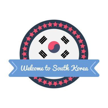 Korece etiket düz tarzında hoş geldiniz. Günlük, seyahat ve yolculuk için. Vektör çizim.