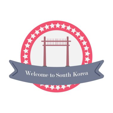 Korece etiket düz tarzında hoş geldiniz. Günlük, seyahat ve yolculuk için. Vektör çizim.