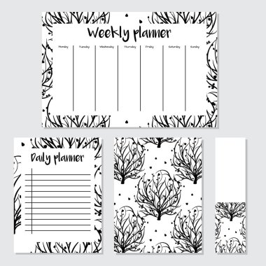 Hayat ağacı planlayıcısı el tarzı çizilmiş. Yatak çarşafları, kağıt ve yaratıcı tasarım için. Vektör çizim. Beyaz izole