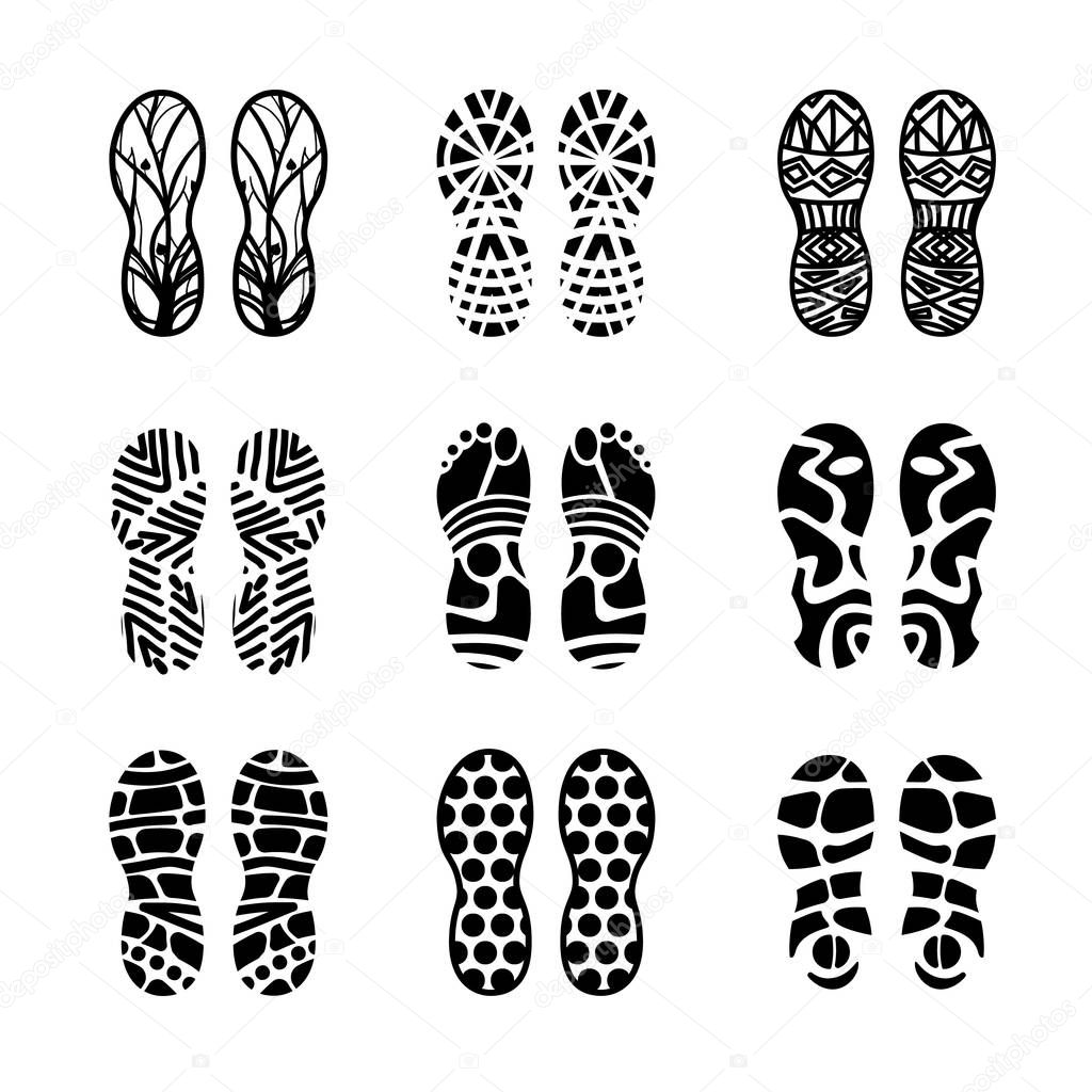 Footprint of shoe sole isolated on white background. Vector illustratioon