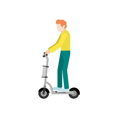Genç adam düz tarzı elektrikli scooter üzerinde. Vektör çizim