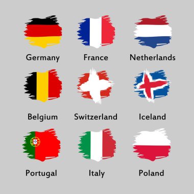 Bayrakları farklı ülkeler el tarzı çizilmiş. Vektör çizim baskı, web, poster, afiş için.