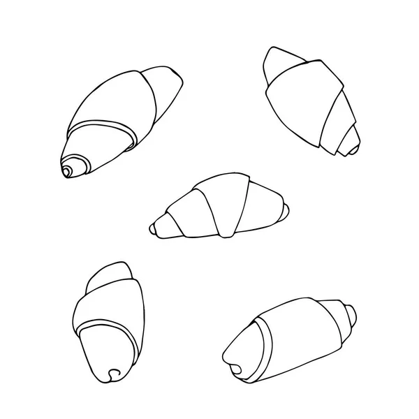 羊角面包的图标设置在手绘风格 矢量插图 咖啡馆 面包店 菜单设计 — 图库矢量图片