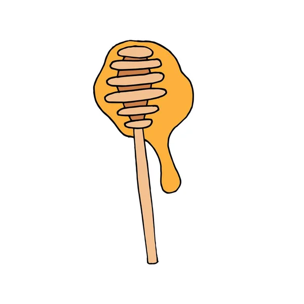 蜂蜜スプーン アイコンは手にスタイルを描画されます ベクトルの図 カフェ ベーカリー テキスタイル デザイン — ストックベクタ