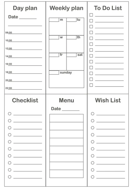 プランナー 2019年は シンプルなスタイルに設定します オフィス 時間管理のテンプレートをスケジュールします リスト リストをチェック リスト メニュー ショッピング — ストックベクタ