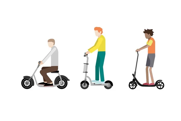 Les Gens Sur Les Scooters Électriques Dans Style Plat Illustration — Image vectorielle