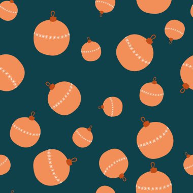 Noel ağacı topu ile Seamless modeli el tarzı çizilmiş. Baskı, Tekstil ve kumaş için mükemmel. Vektör çizim