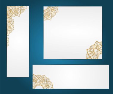 Hint mandala afiş düz stil ayarlayın. Çiçekçi Dükkanı, güzellik salonları, düğün davetiyesi ve yaratıcı tasarım. Vektör çizim