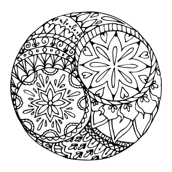 Mandala Zen Avec Signe Yin Yang Dessiné Main Illustration Vectorielle — Image vectorielle