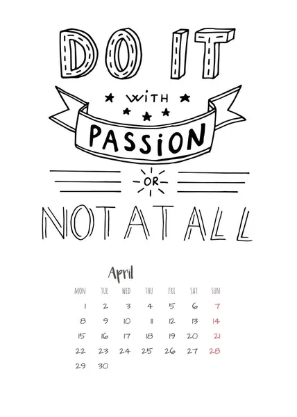 Calendario 2019 Con Letras Motivacionales Hazlo Con Pasión Hagas Absoluto — Vector de stock