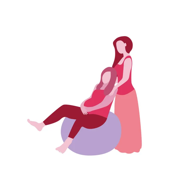 Zwangere Vrouw Met Doula Assistent Een Moderne Cartoon Stijl Vectorillustratie — Stockvector