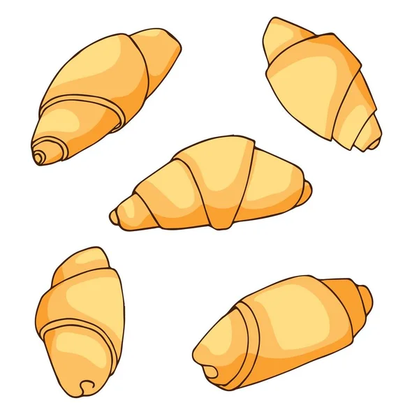 Icônes Croissantes Dans Style Dessiné Main Illustration Vectorielle Pour Café — Image vectorielle