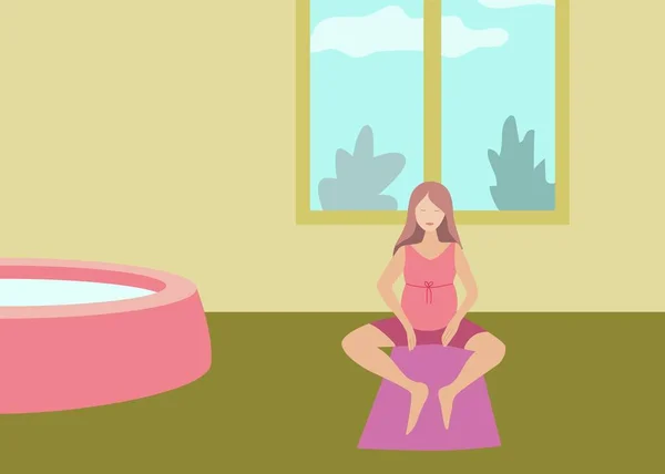 Schwangere Üben Yoga Modernen Cartoon Stil Vektorillustration — Stockvektor