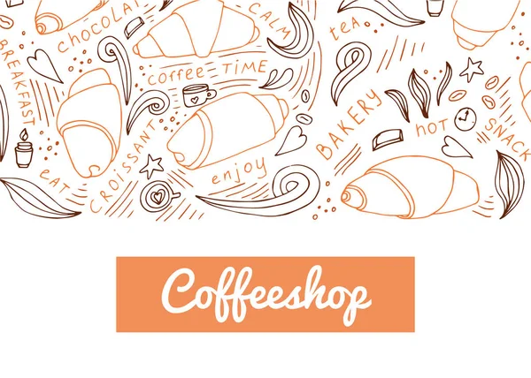 Croissant Header Voor Website Getrokken Hand Stijl Vectorillustratie Voor Café — Stockvector