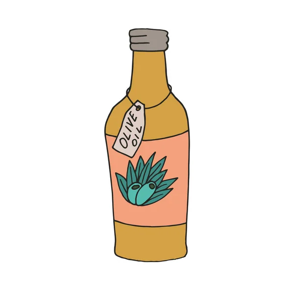 Botella Con Icono Aceite Oliva Estilo Dibujado Mano Ilustración Vectorial — Vector de stock