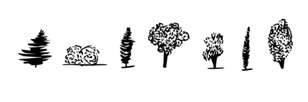 Trees Icons Hand Drawn Scandinavian Style Print Decor Vector Illustration — Stock Vector