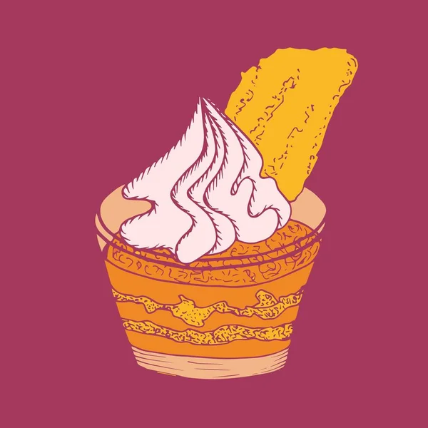 Delicioso Cupcake Vidrio Estilo Dibujado Mano Ilustración Vectorial — Archivo Imágenes Vectoriales