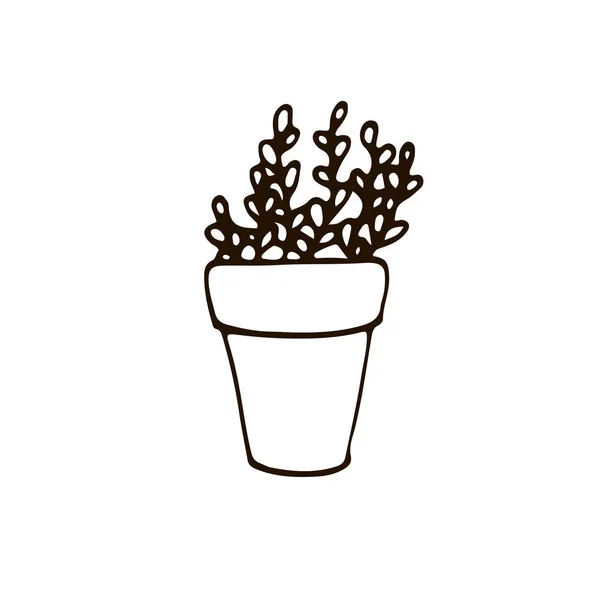 Flower Shop Logotyp Med Potten Blomma Dras Hand Stil Vektorillustration — Stock vektor