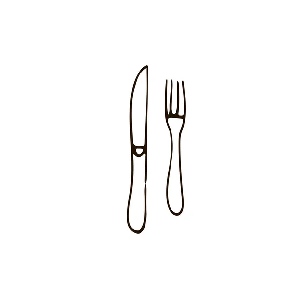 Logotipo Comida Callejera Con Cuchillo Tenedor Estilo Boceto Ilustración Vectorial — Archivo Imágenes Vectoriales