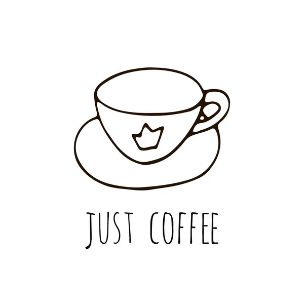 Jen Káva Logo Šálkem Kávy Ruce Tažené Stylu Vektorové Ilustrace — Stockový vektor