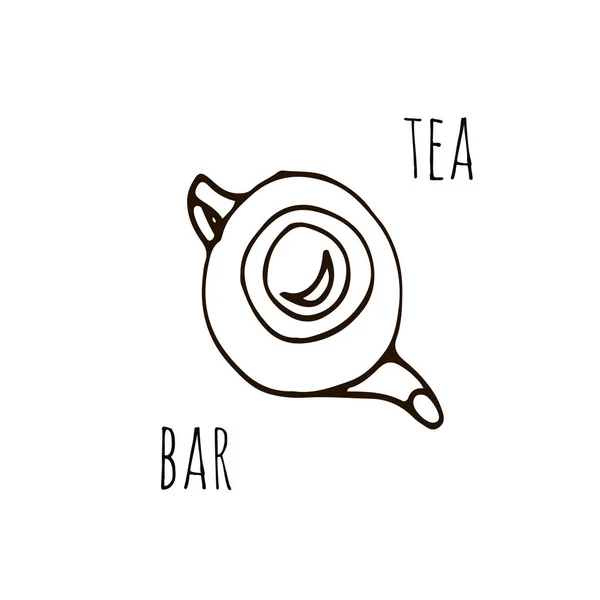 一杯のコーヒーと紅茶バーのロゴは手でスタイルを描画します ベクトル図 — ストックベクタ