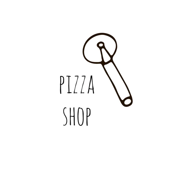 Pizza Shop Logo Circle Knife Sketch Style Vector Illustration — Stock Vector