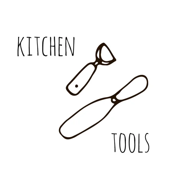 Kitchens Tools Shop Logo Estilo Sketch Ilustración Vectorial — Archivo Imágenes Vectoriales