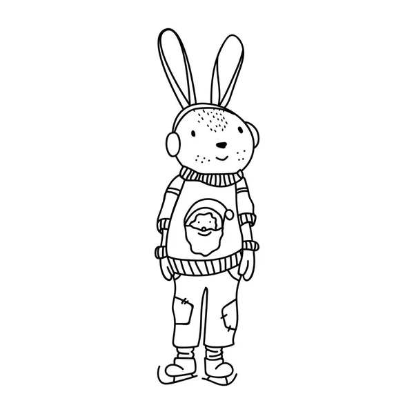 Komik Tavşan Karakter Karikatür Tarzı Vektör Çizim — Stok Vektör