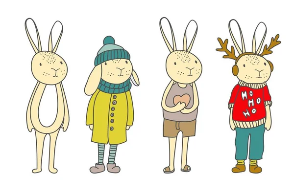 Personnages Lapin Drôles Dans Style Dessin Animé Illustration Vectorielle — Image vectorielle