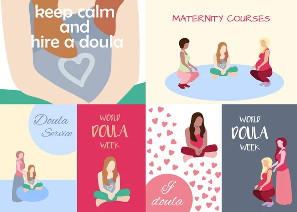 World Doula Week Banners Set Modern Cartoon Style Modelo Cartaz — Vetor de Stock