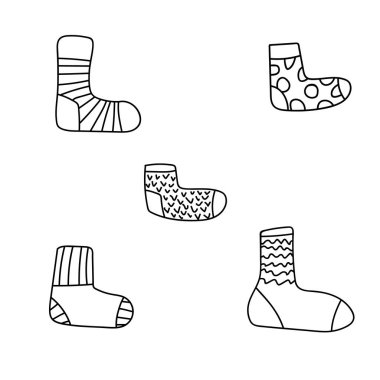 Elle çizilmiş bir tarzda ayarlamak simgeleri çorap. Vektör